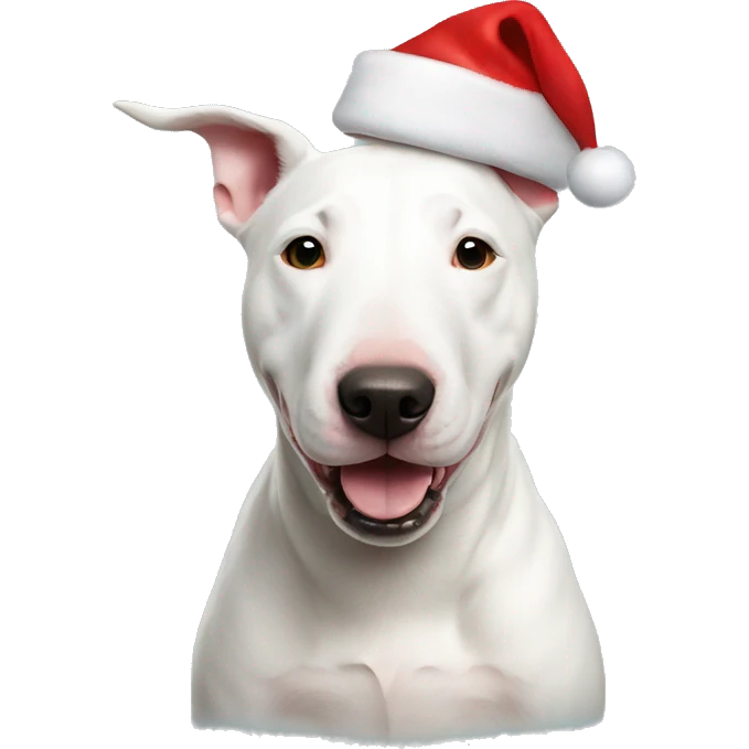 White Bull terrier with Santa hat emoji