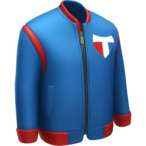 
Blue jacket with a rectangular red and white logo at the top right and inside it says TIMOLOR emoji