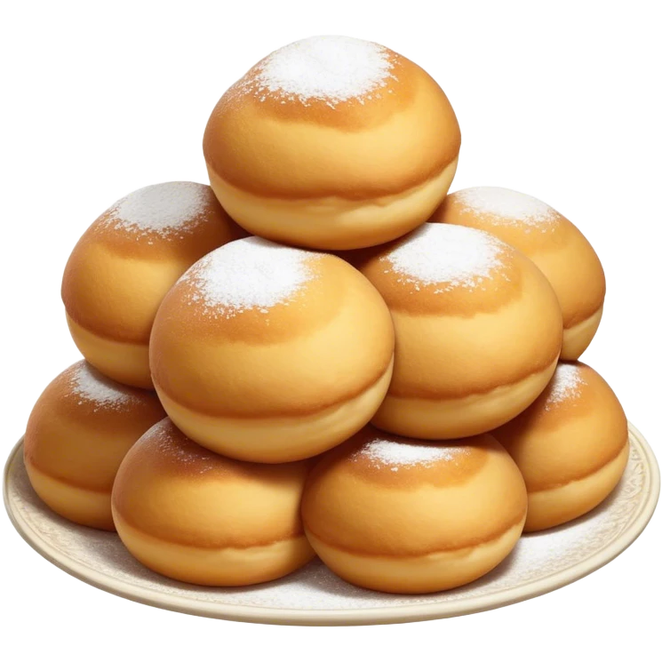 Cinematic Realistic image of simple round buñuelos, depicted with a lightly crisp, golden exterior and soft, airy interior, dusted with a subtle layer of powdered sugar and set against a rustic backdrop with warm, inviting lighting. emoji