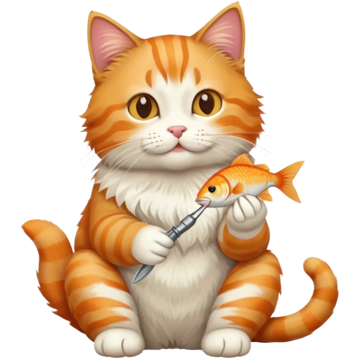cat full body sitting eating a fish emoji