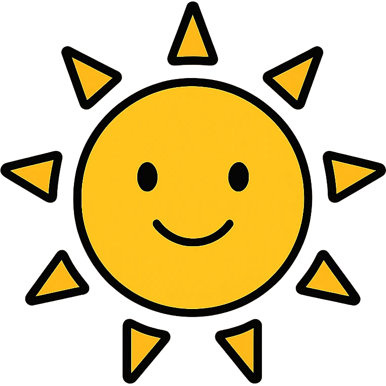 colorful outlined icon of a smiling sun emoji