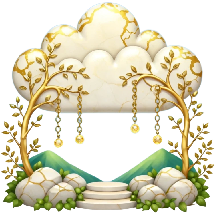 White and glittery gold with marble stones, vines, divine, heavenly, spiritual, pure, glowing, cute clouds, sunshine, sparkly, beautiful, elegant, luxurious, pretty, aesthetic scenery scene picture   emoji