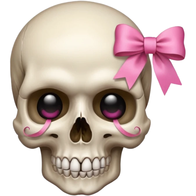 A skull with a small pink ribbon on the side of its head emoji