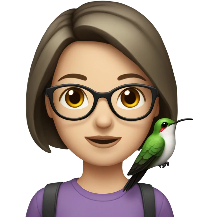 Girl pale , brunette, with short hair, wearing glasses with a hummingbird next to her emoji