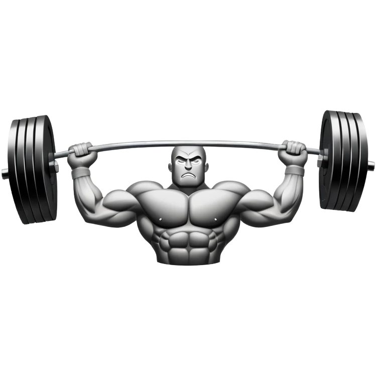 Powerlifting emblem featuring a stylized barbell with heavy weights, bold and strong font, dynamic lines, and muscular silhouette. Clean, modern, and impactful design, suitable for representing the strength and power of the sport. Transparent background. emoji