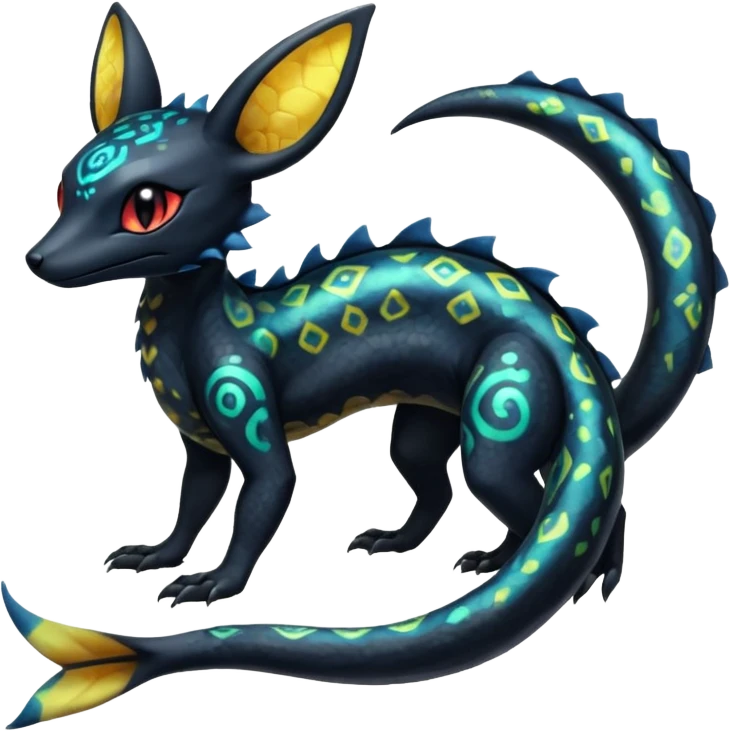 Shiny beautiful gorgeous ethereal Scaley Exotic Salandit-Umbreon-Fakémon-hybrid-creature (full body) emoji