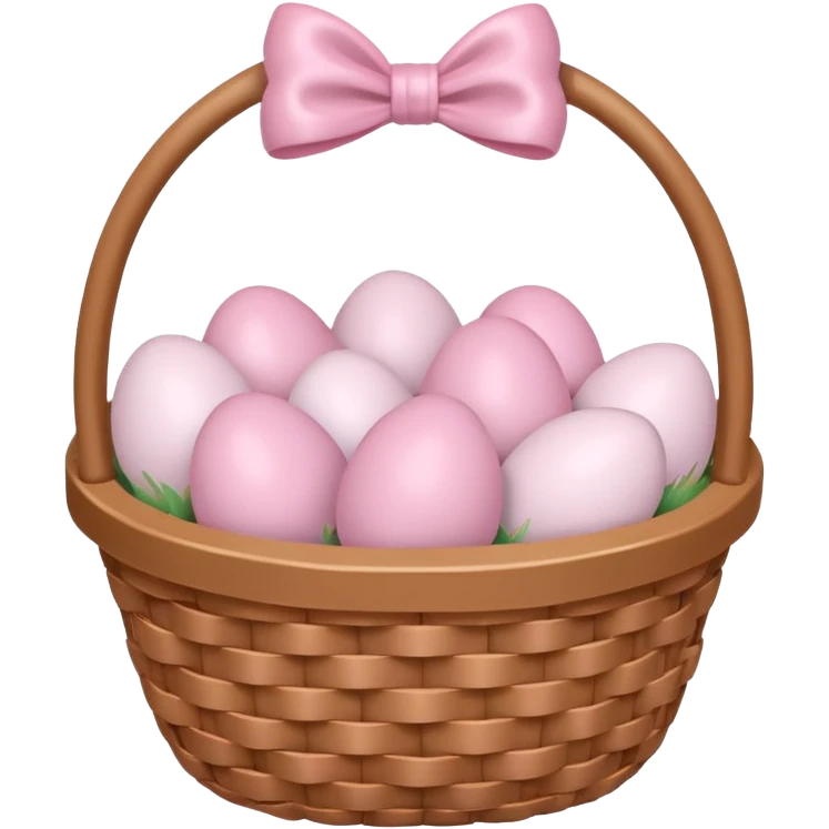 white basket full of light pink easter eggs with a light pink bow at the center emoji