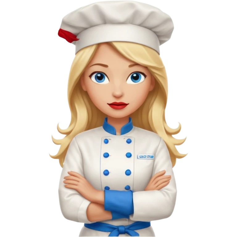 Beautiful, sexy,  long blonde hair, blue eyed, full red lips female chef arms folded  emoji