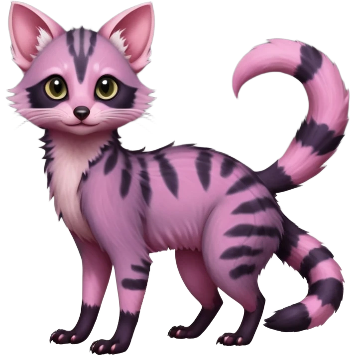Deep dark pastel bright whitish pale Violet-pink-gradients with darker points Asian painted anime-styled big-eyed shiny glorious divine marked exotic cool beautiful realistic Lykoi-civet-genet-sergal-ocicat-oncilla-animal-Fakémon-hybrid-fursona (full body) emoji