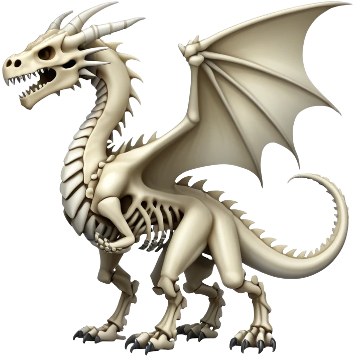 An epic shiny cool edgy skeletal bone dragon, full body emoji