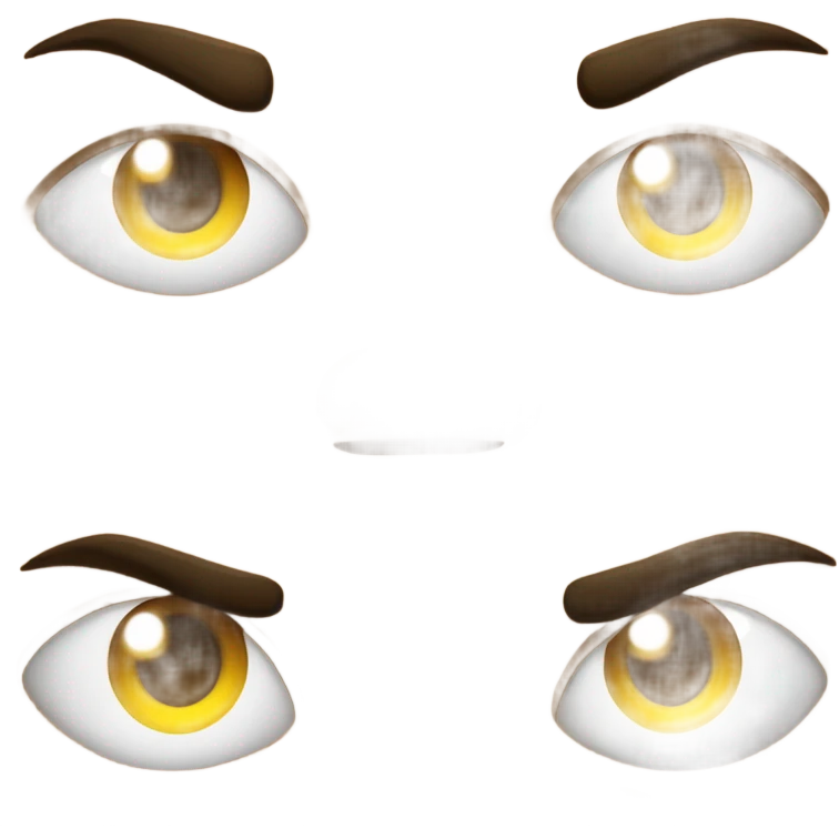 Angry emoyi jellow dot eyes only on one side beside and behind eachother giving a look of annoyed brows pulled up lips pouting a bit emoyi look emoji
