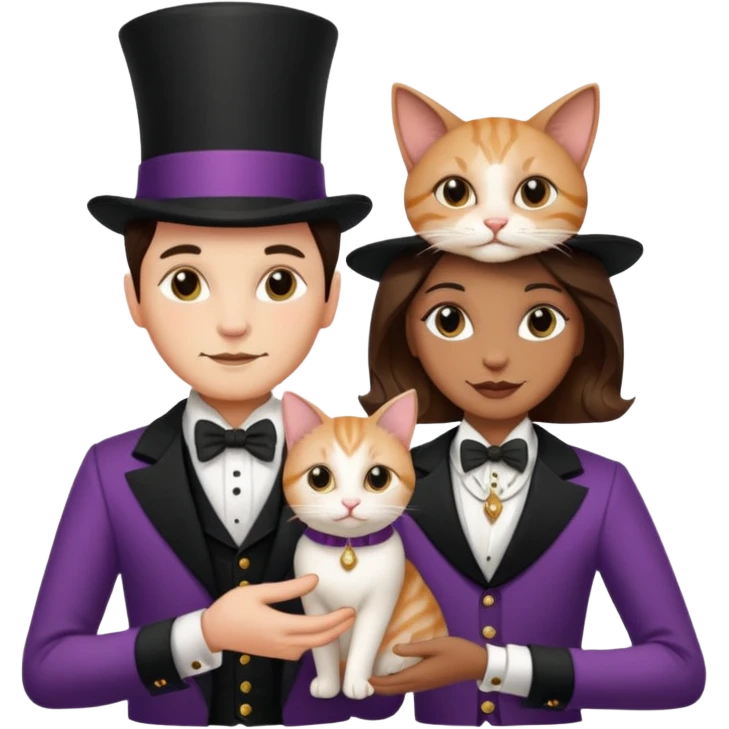 magician couple and their pet cat emoji