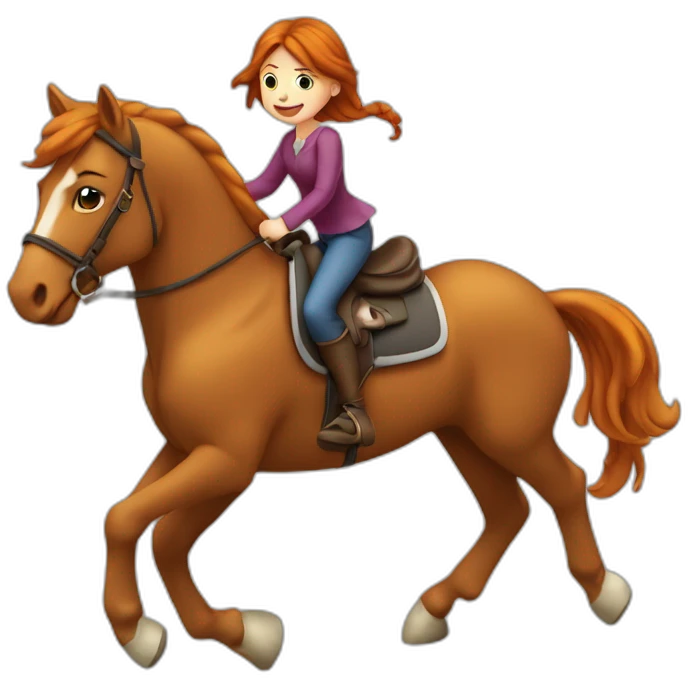 Fille rousse sur un cheval qui saute un obstacle emoji