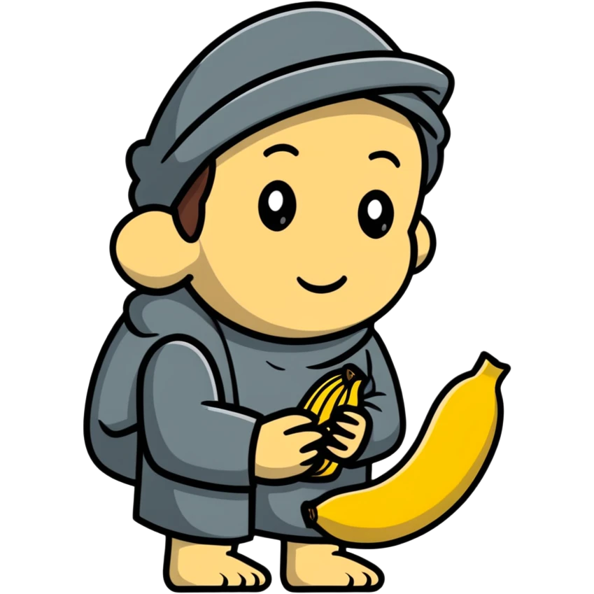 a beggar holding a chocobanana, looking hopeful emoji