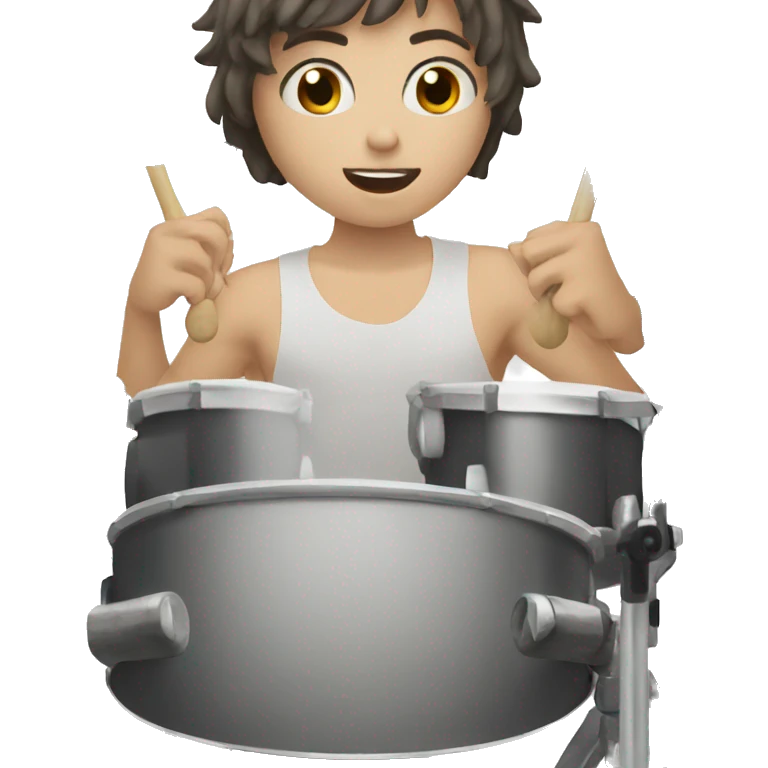 teenager with white skin and short hair playing drums emoji