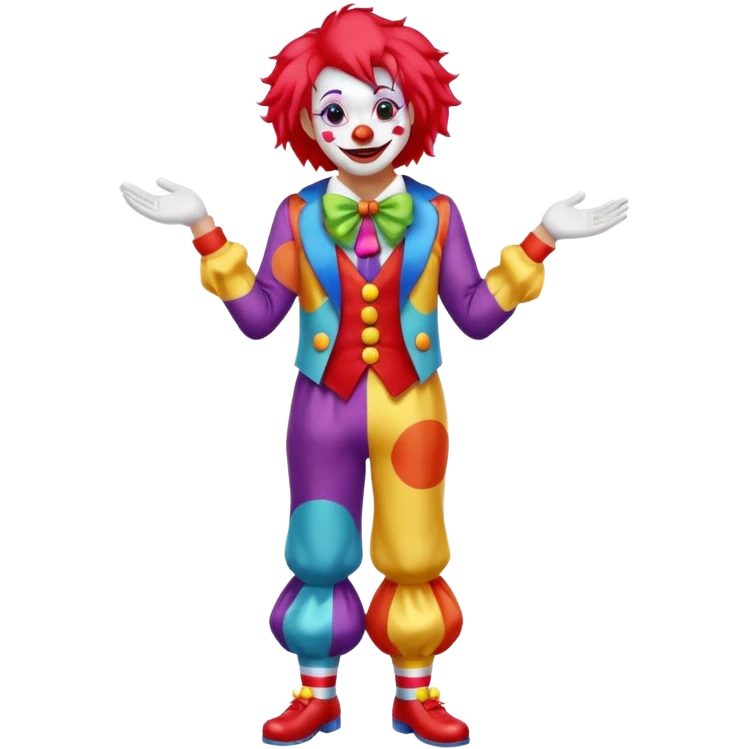 Clown – Bright makeup, red nose, colorful wig, exaggerated smile, full body emoji