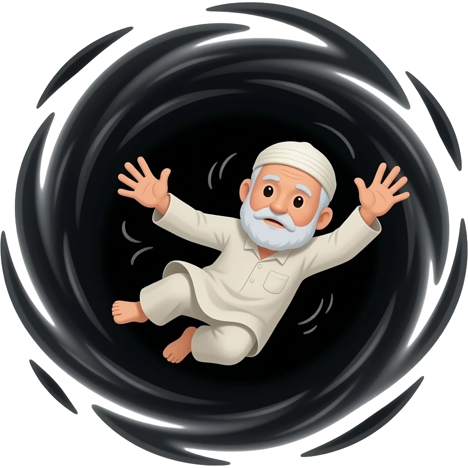 пожилой мужчина мусульманиным окруженный  тьмой черной вокруг в водовороте падает emoji