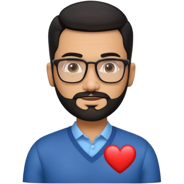 Attractive Hispanic TV host in his mid to late 40s with light brown skin, short straight black hair slicked back with fade on sides, heart handsome face with strong jawline, friendly approachable expression, black beard, wearing glasses emoji