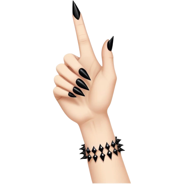 White hand doing thumbs up, with long stilletto black nails, using a black spike bracelet emoji