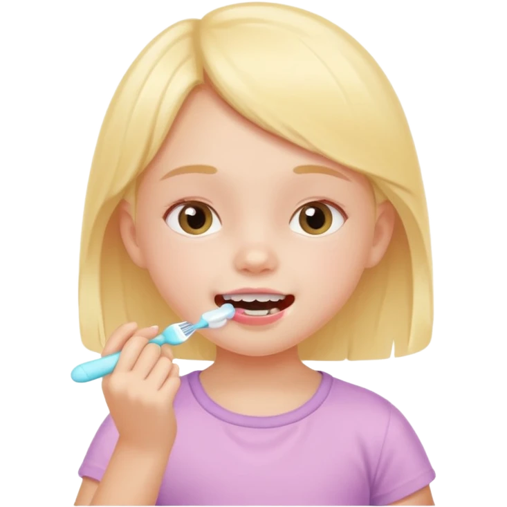 little girl brushing her teeth, pastel portrait, bright nourishing morning atmosphere, soft focus emoji