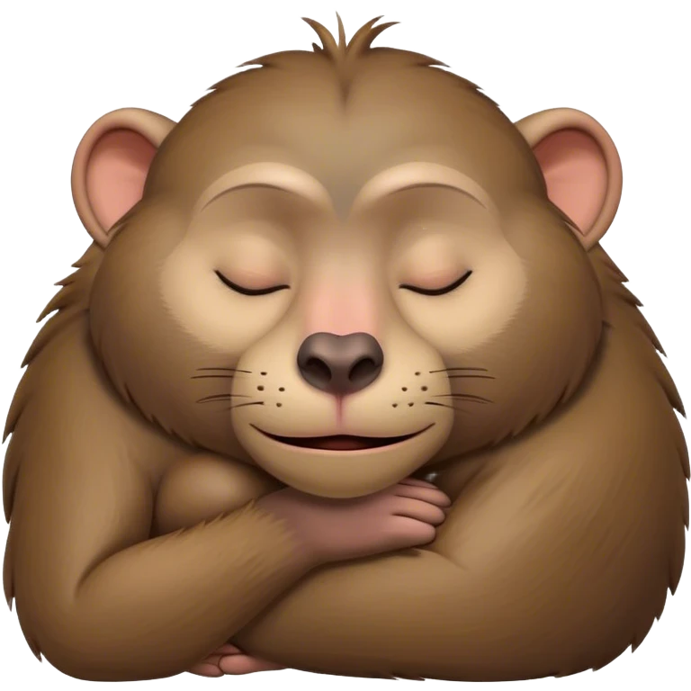 Meme-Worthy Cute Sleeping Baboon Portrait Emoji, Head resting peacefully with a contented smile, showcasing a robust build and a luxuriously soft Fur of earthy browns, eyes shut in a serene, restful nap, Simplified yet hilariously adorable features, highly detailed, glowing with a soft, drowsy light, high shine, relaxed and utterly lovable, stylized with an air of playful laziness, bright and heartwarming, soft glowing outline, capturing the essence of a comically sleepy baboon, so meme-worthy it feels like it could instantly become the next viral sensation of adorable slumber! emoji