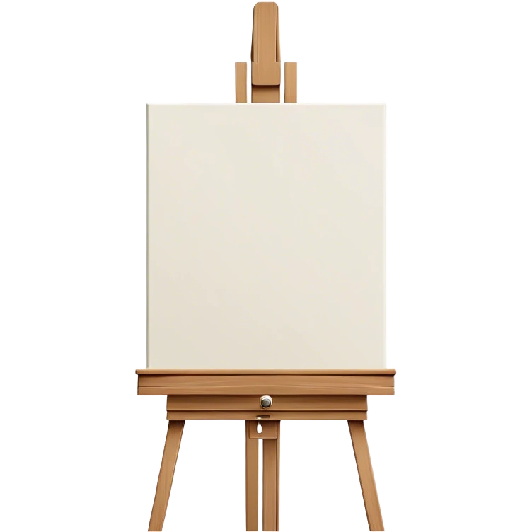 Cinematic Realistic image of a pristine canvas mounted on a sturdy wooden easel, with the canvas’ smooth surface and the easel’s detailed grain rendered in soft natural light, evoking a quiet moment of creative anticipation emoji