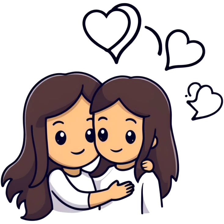 A couple embracing each other. The man has mestizo skin tone, slightly long dark brown straight hair. The woman has light skin, long dark brown hair. White hearts floating around them. emoji