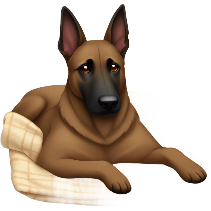 Dark Belgian malinois is sleeping with blanket  emoji