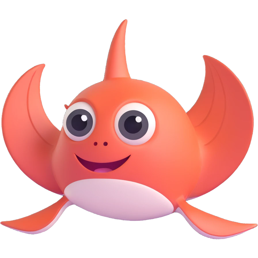 cute cartoon stingray with big eyes, friendly expression emoji