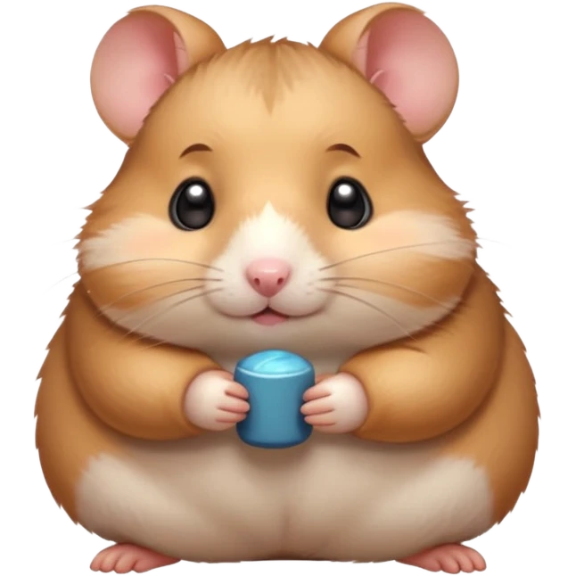 Cute chubby cartoon-style hamster blushing, shy expression. Painterly shading, white background, sticker-style illustration emoji