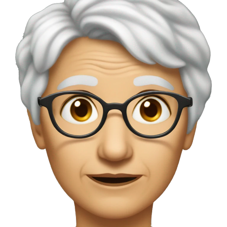 old lady with pixie haircu and hazel eye with glasse emoji