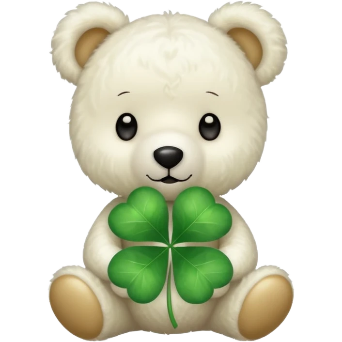 White Teddy with four-leaf clover emoji