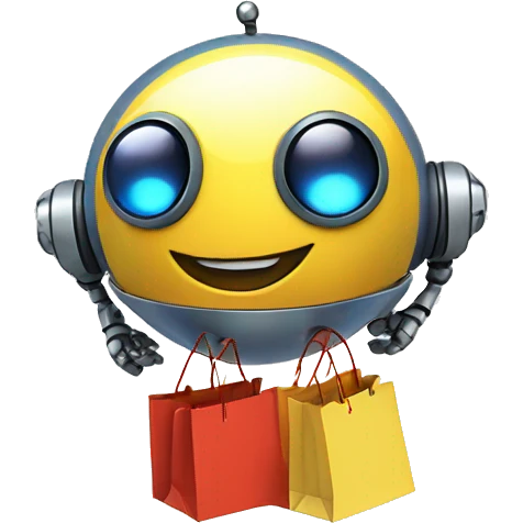 cute floating spherical happy robot with shopping bags emoji