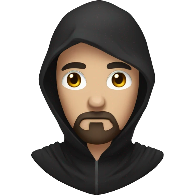bald human rogue with brown beard and black hood sad emoji