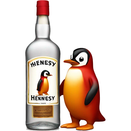 Hennessy liquor bottle held by a red penguin  emoji