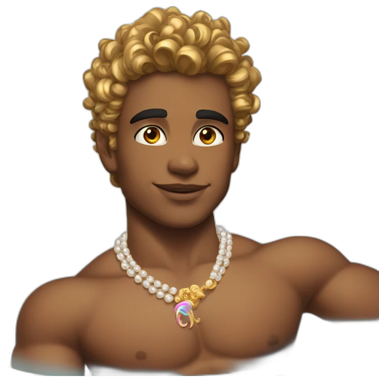 posh-muscle-boy-with-pearl-necklace-and-rainbow-unicorn-hair-in-golden-bathtub emoji