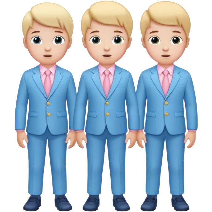 triplet toddlers with two girls in pastel pink clothes on each side and a boy in pastel blue suit in the middle emoji
