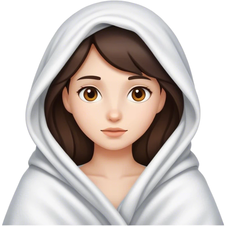 brunette girl wrapped around a white blanket emoji