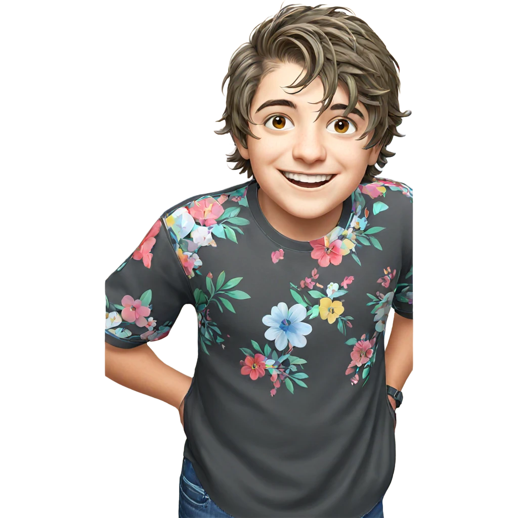 smiling boy in floral shirt emoji