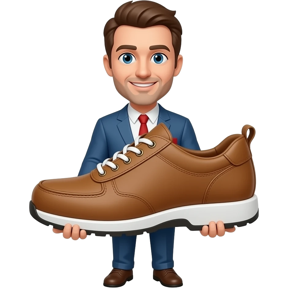 Man holding a giant shoe emoji