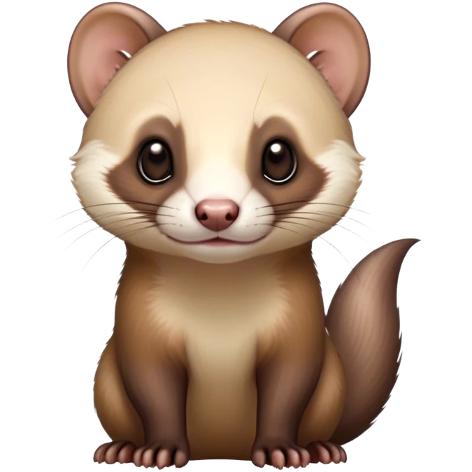 Cinematic Noble sable ferret Portrait Emoji, Poised and dignified, with a sleek, elongated body and a distinct sable ferret head featuring a pointed snout, small, rounded ears, and intelligent, beady eyes, covered in soft, sleek fur with natural brown and cream hues, Simplified yet sharp and sophisticated features, highly detailed, glowing with a warm, natural glow, high shine, exuding an air of quiet confidence, focused and watchful, soft glowing outline, capturing the essence of a clever and majestic sable ferret that feels as though it could leap from the screen with effortless grace! emoji