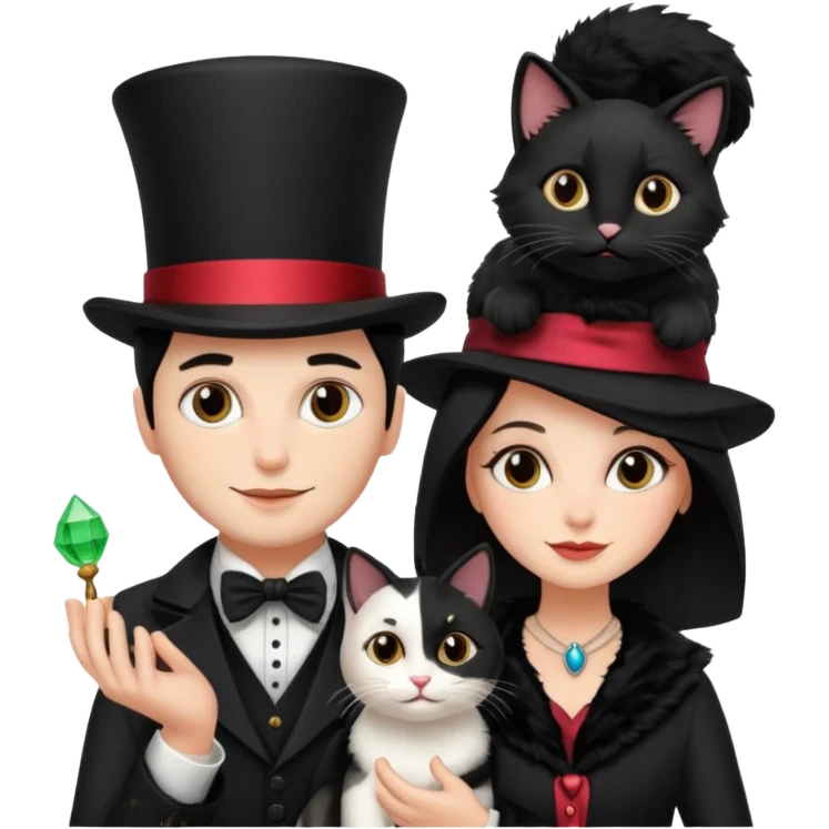magician couple and their pet cat emoji