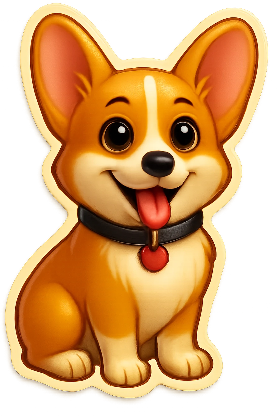 Change the corgi's face to match the reference image, keeping the slim, extra-cute, realistic emoji style, with no background. emoji