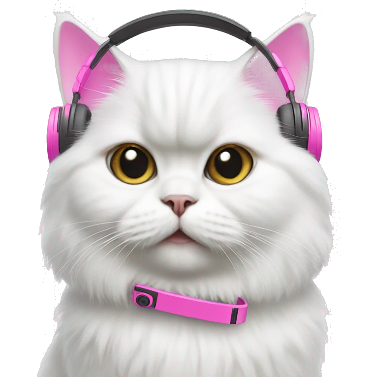 White Persian cat with pink headphones  emoji