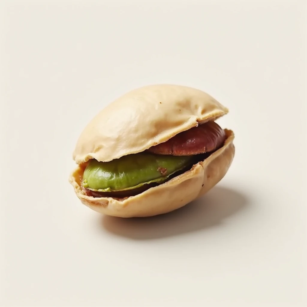 a single pistachio nut, realistic style, photorealistic, detailed texture, natural colors emoji