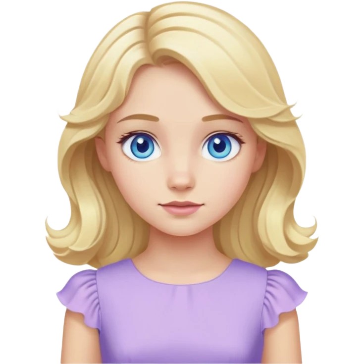 blonde girl with blue eyes and slight wavy hair wearing a lilac dress emoji