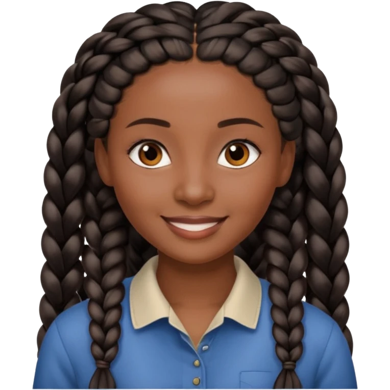 kenyan woman with long, black, braided hair in rows, brown eyes, pretty, round face emoji