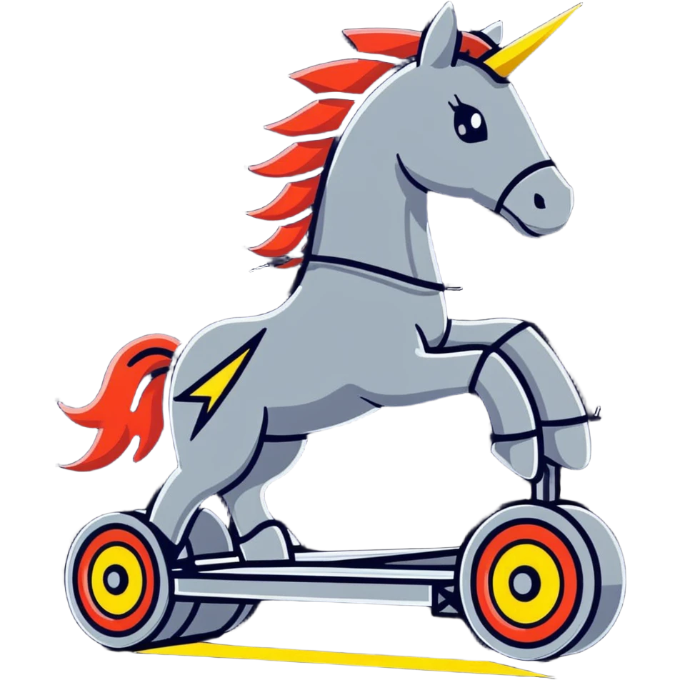 Dynamic electric horse made of metal plates and wires with lightning bolts emanating from its body as it races forward emoji
