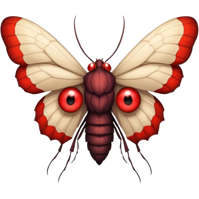 Create a scary emoji of the mothman with bright red eyes and as depicted in the legend. Make it less bird like and more Moth / Human hybrid emoji