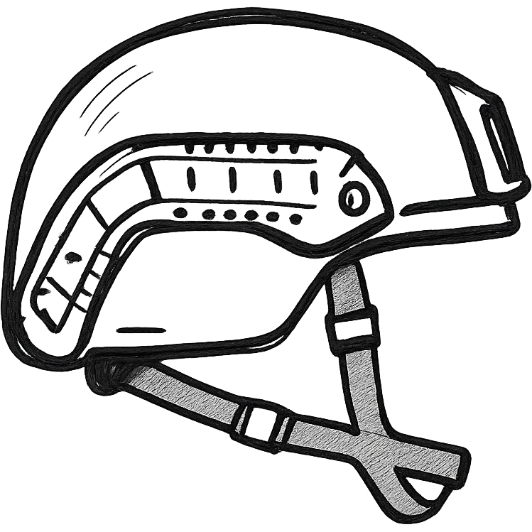 schematic modern American military helmet, army NATO style, minimalist black and white contour, no fill, no text emoji